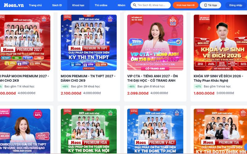 Trang web kinh doanh khóa học ôn luyện Moon.vn