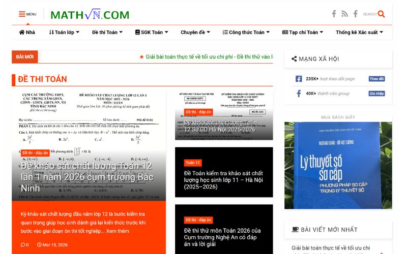 Website bán khóa học miễn phí Mathvn.com