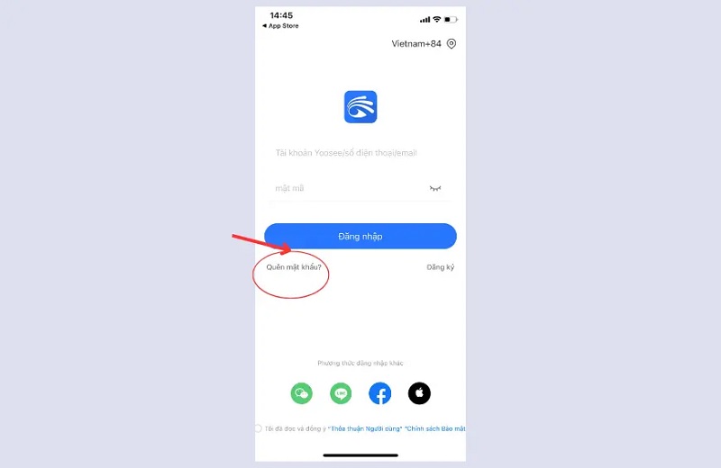 chọn vào mục “Quên mật khẩu”