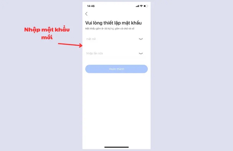 thiết lập mật khẩu mới